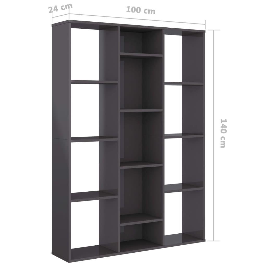 Raumteiler/Bücherregal Hochglanz-Grau 100x24x140 cm