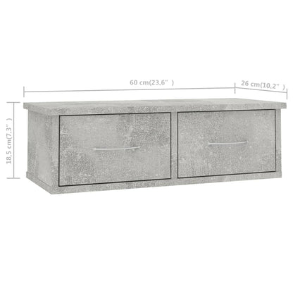 Wand-Schubladenregal Betongrau 60x26x18,5 cm Holzwerkstoff