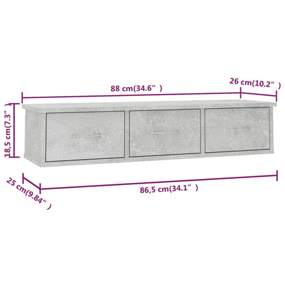 Wand-Schubladenregal Betongrau 88x26x18,5 cm Holzwerkstoff