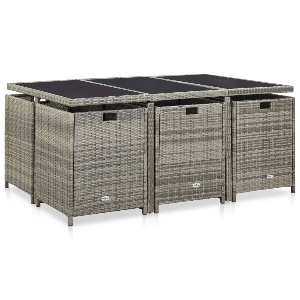 11-tlg. Garten-Essgruppe mit Auflagen Poly Rattan Grau