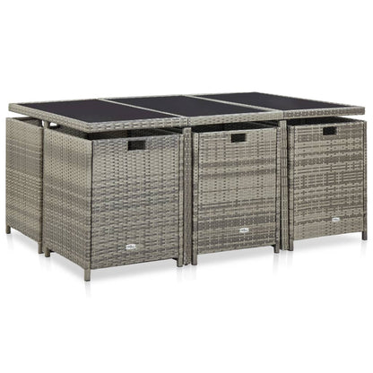 11-tlg. Garten-Essgruppe mit Auflagen Poly Rattan Grau