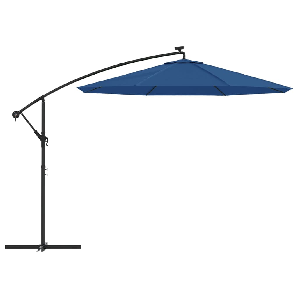 Cantilever paraply med LED-belysning og stålstang 300 cm azurblå