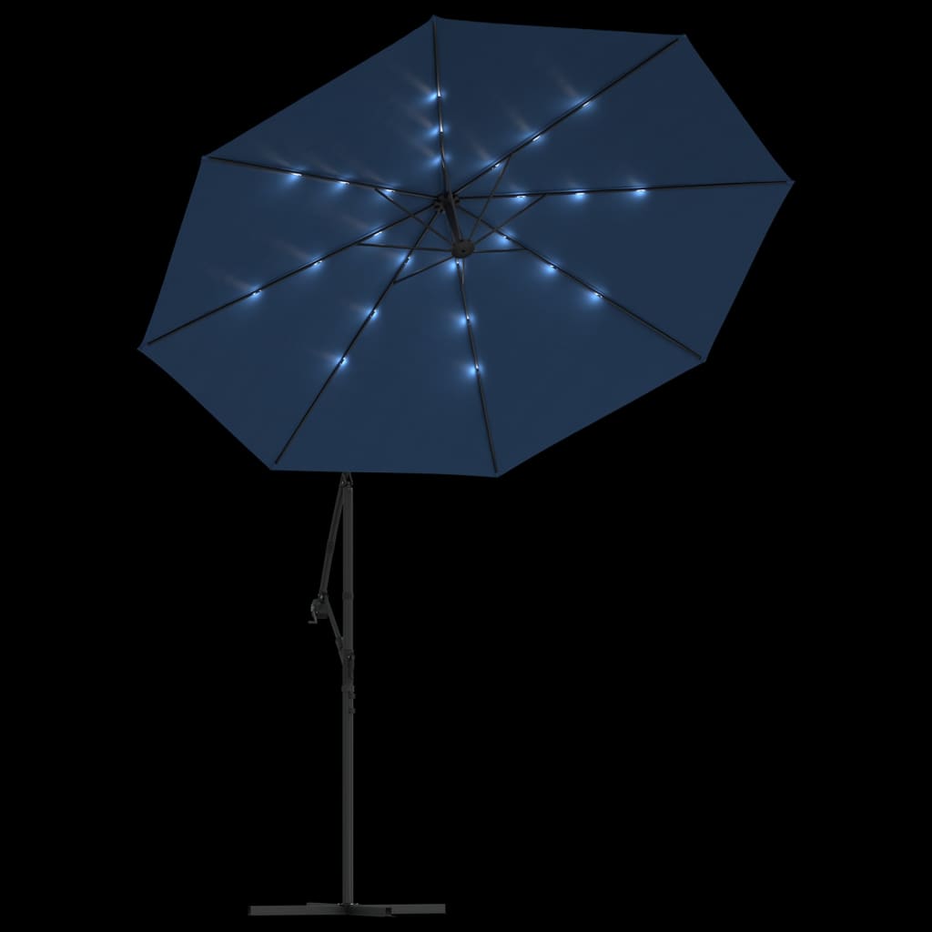 Cantilever paraply med LED-belysning og stålstang 300 cm azurblå