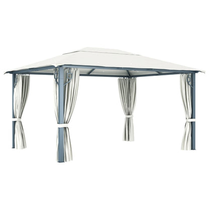 Pavillon mit Vorhängen 400 x 300 cm Creme Aluminium