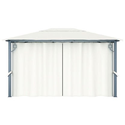 Pavillon mit Vorhängen 400 x 300 cm Creme Aluminium