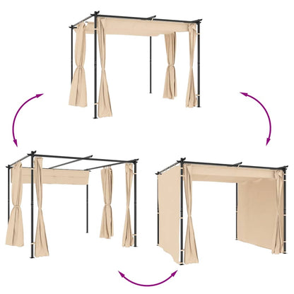 Pavillon mit Vorhängen 3 x 3 m Creme Stahl