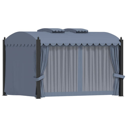 Pavillon mit Vorhängen 3 x 4 m Anthrazit Stahl