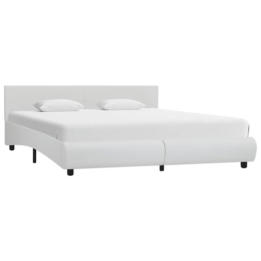 Bettgestell mit LED Weiß Kunstleder 180×200 cm