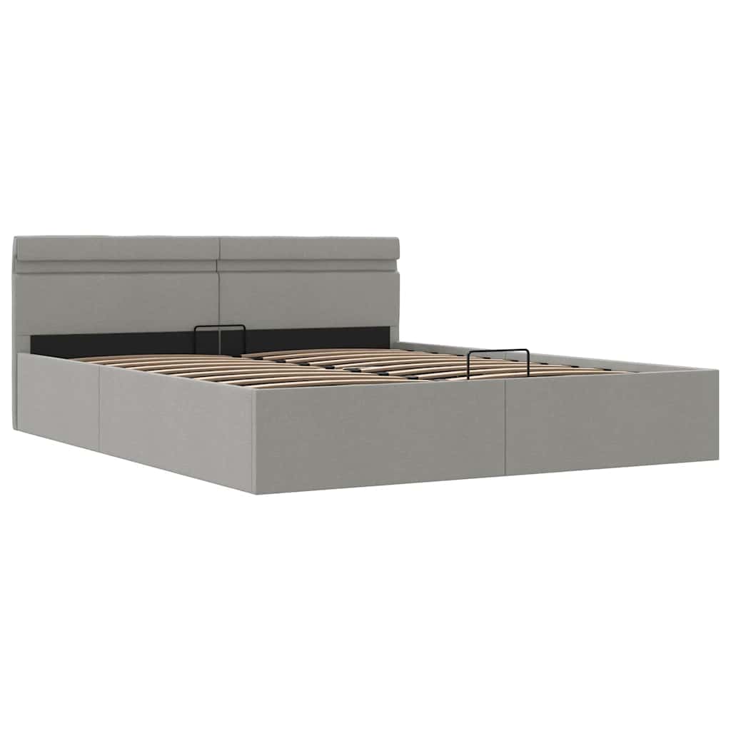 Bett mit Bettkasten Hydraulisch LED Hellgrau Stoff 160x200 cm