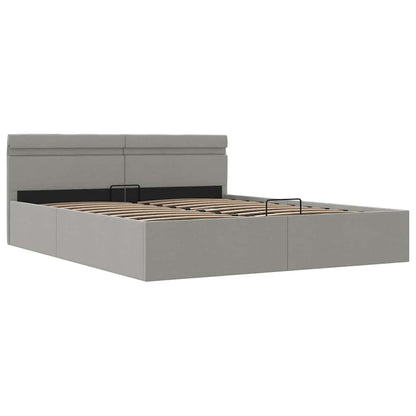 Bett mit Bettkasten Hydraulisch LED Hellgrau Stoff 160x200 cm