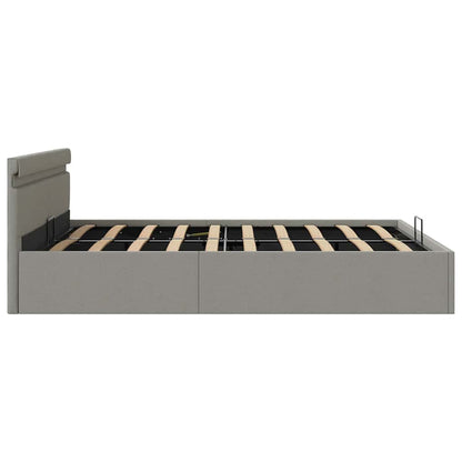 Bett mit Bettkasten Hydraulisch LED Hellgrau Stoff 160x200 cm