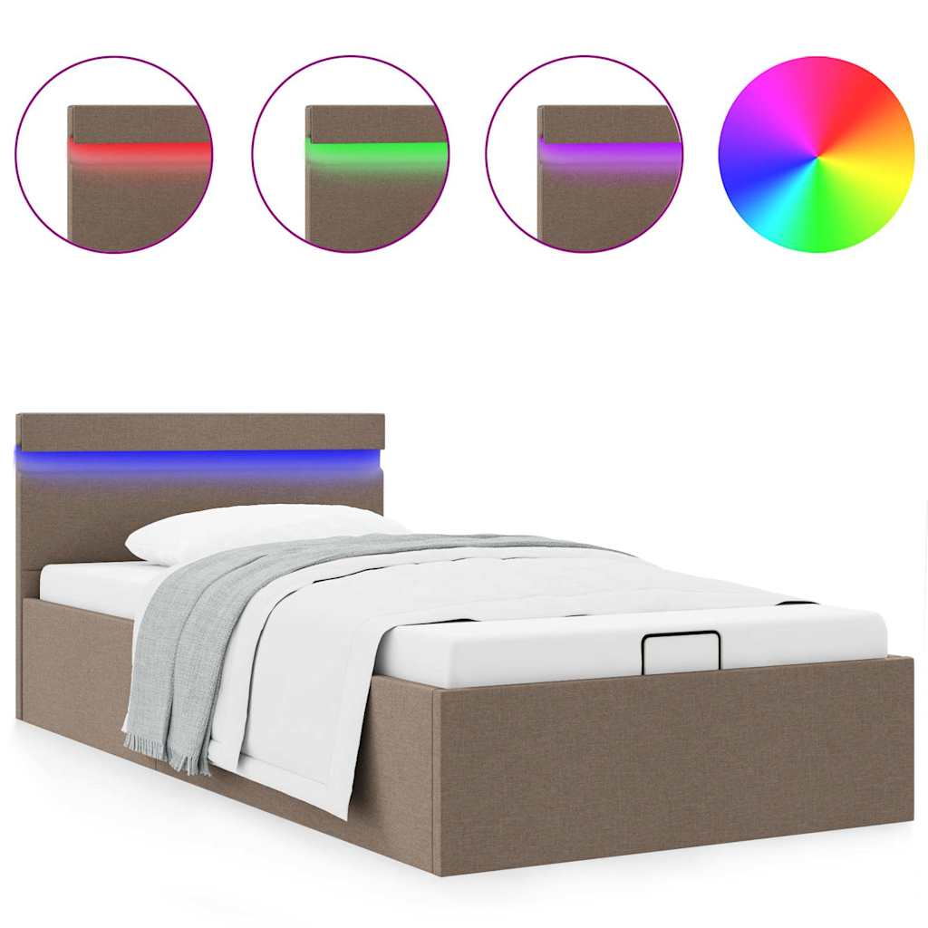 Bett mit Bettkasten Hydraulisch mit LED Taupe Stoff 90x200 cm