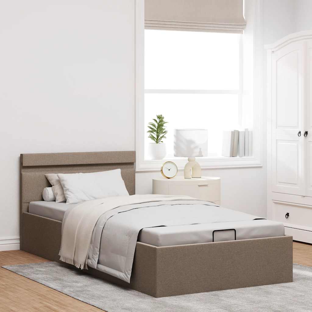 Bett mit Bettkasten Hydraulisch mit LED Taupe Stoff 90x200 cm