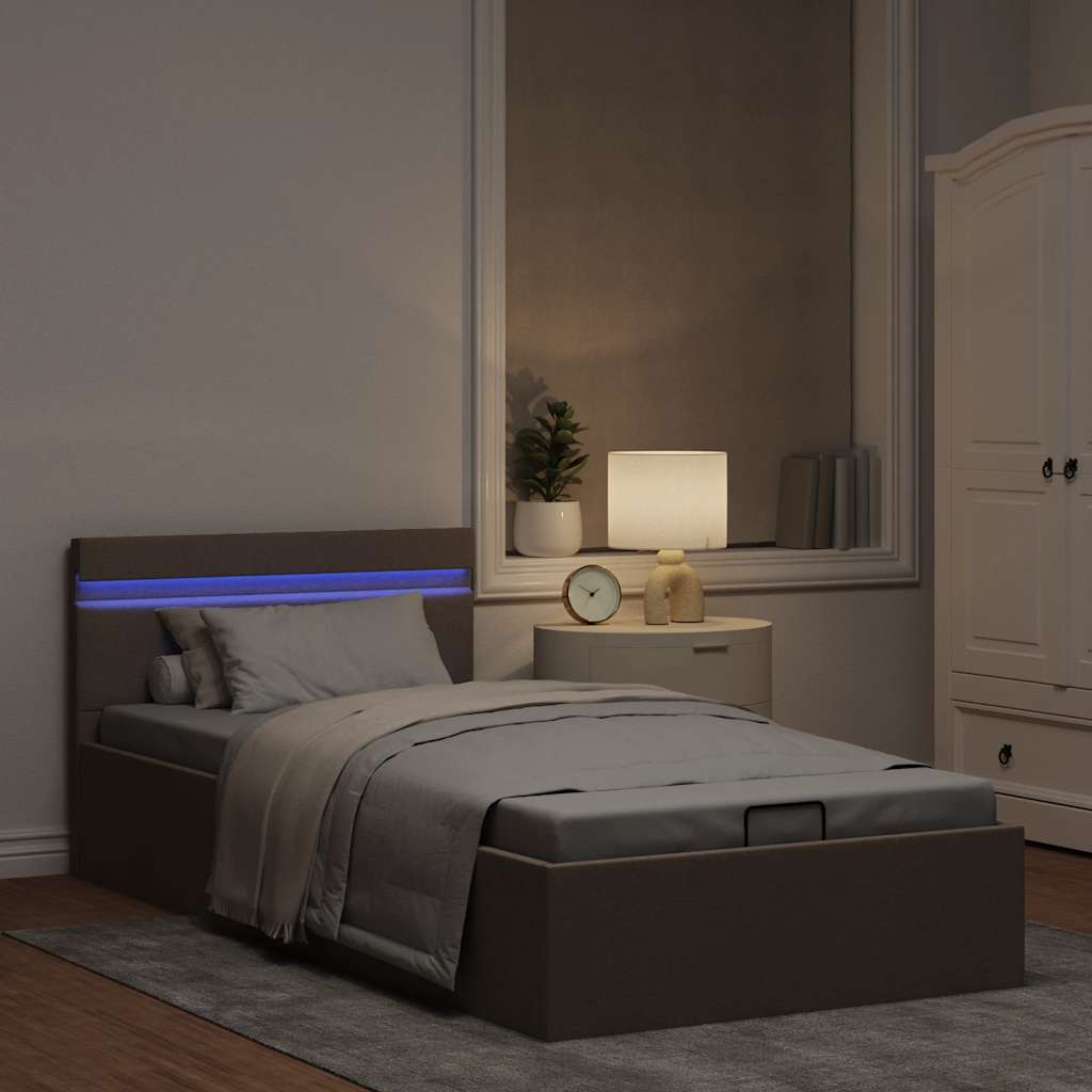 Bett mit Bettkasten Hydraulisch mit LED Taupe Stoff 90x200 cm