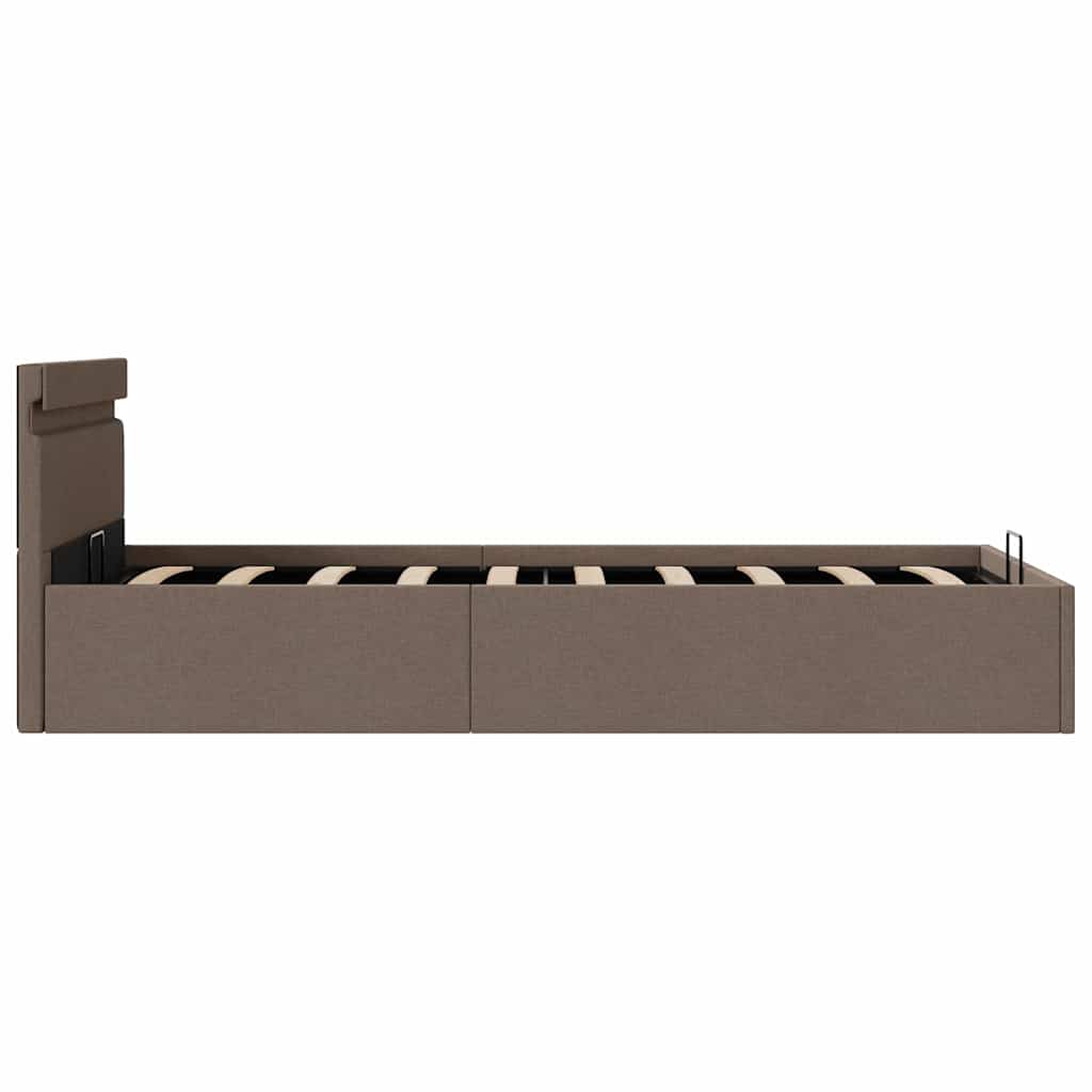Bett mit Bettkasten Hydraulisch mit LED Taupe Stoff 90x200 cm