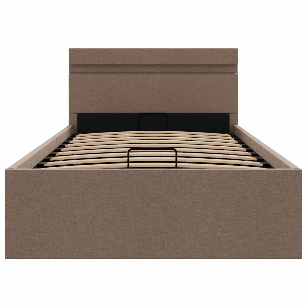 Bett mit Bettkasten Hydraulisch mit LED Taupe Stoff 100x200 cm