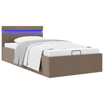 Bett mit Bettkasten Hydraulisch mit LED Taupe Stoff 100x200 cm