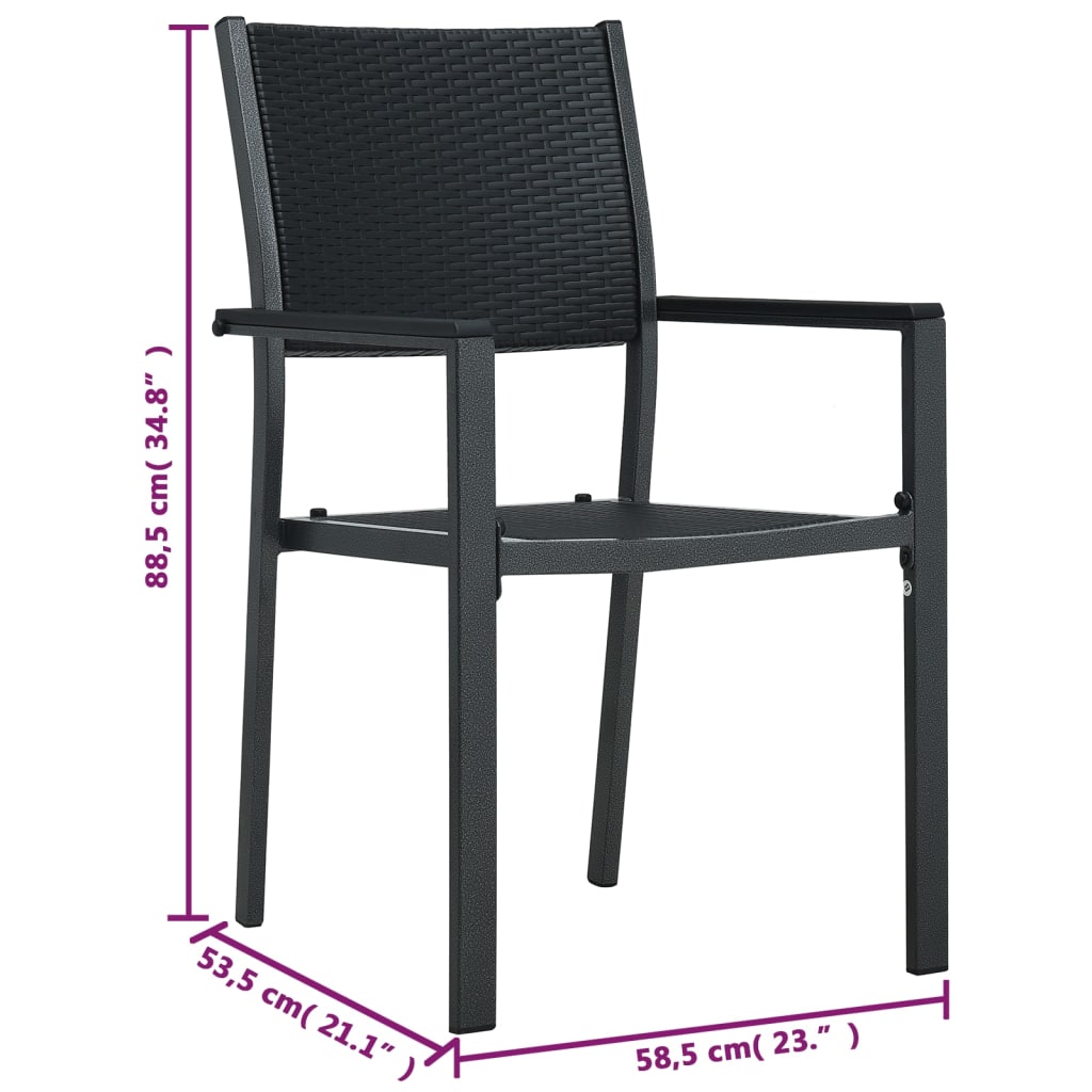 Havestole 2 stk Sort Plastic Rattan Look