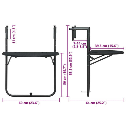 Balkon-Hängetisch Schwarz 60x64x83,5 cm Kunststoff Rattan-Optik