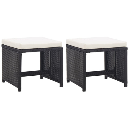 Gartenhocker 2 Stk. mit Sitzkissen Poly Rattan Schwarz