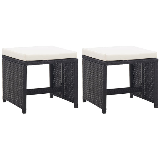Gartenhocker 2 Stk. mit Sitzkissen Poly Rattan Schwarz