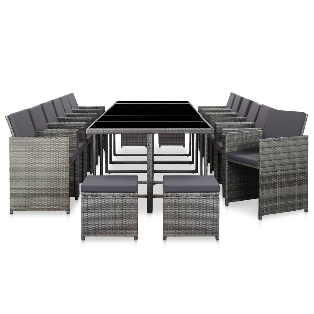 17-tlg. Garten-Essgruppe mit Auflagen Poly Rattan Grau