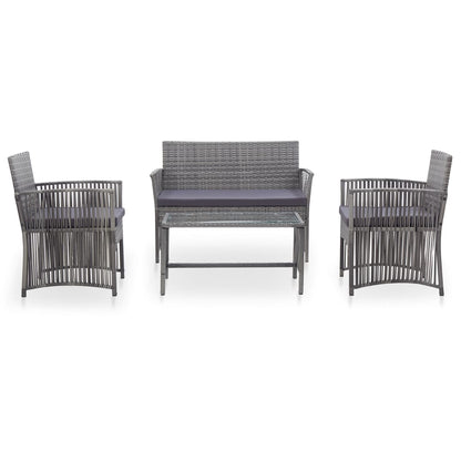 4-tlg. Garten-Lounge-Set mit Auflage Poly Rattan Anthrazit