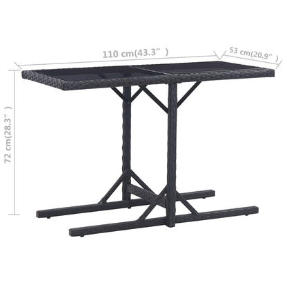 Gartentisch Schwarz 110×53×72 cm Glas und Poly Rattan