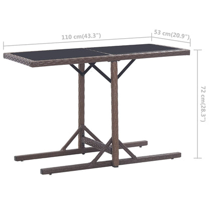 Gartentisch Braun 110×53×72 cm Glas und Poly Rattan