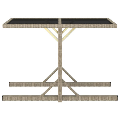 Gartentisch Beige 110×53×72 cm Glas und Poly Rattan