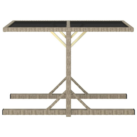 Gartentisch Beige 110×53×72 cm Glas und Poly Rattan
