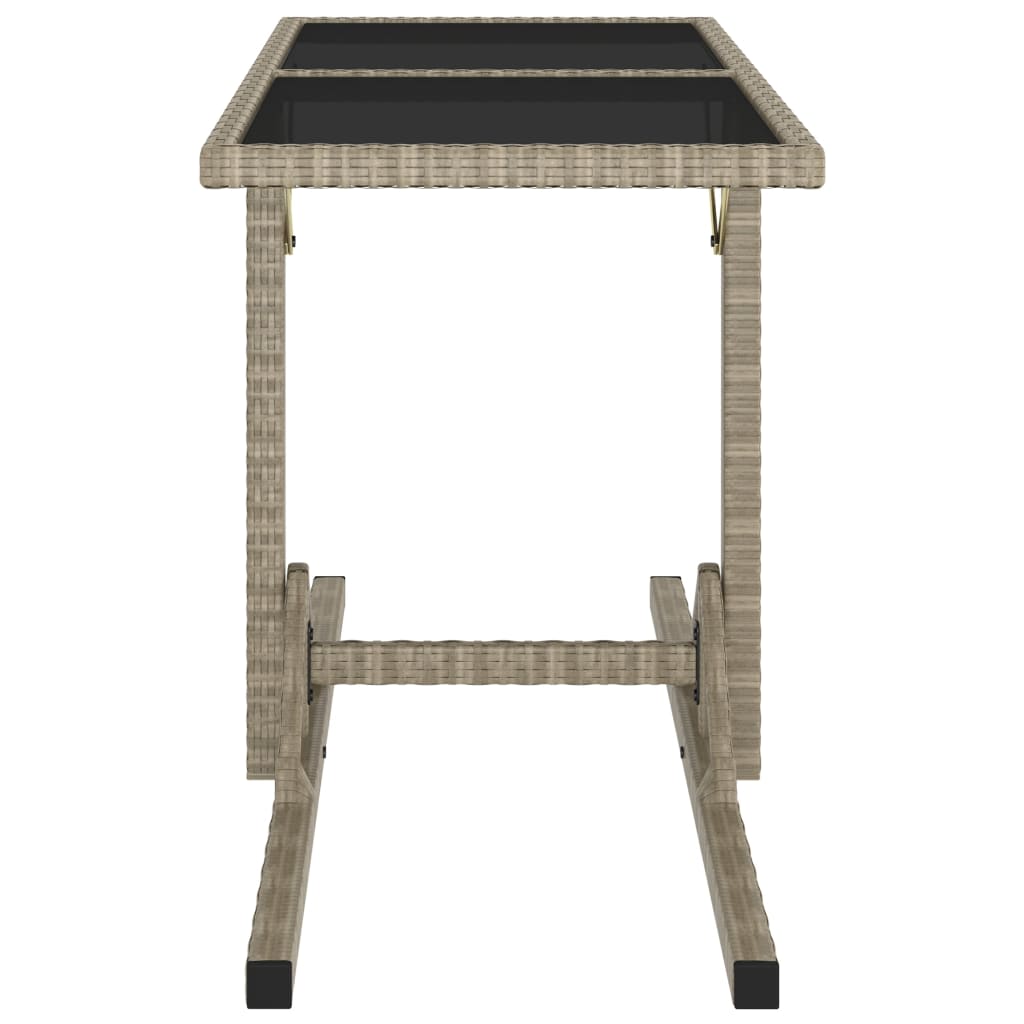 Gartentisch Beige 110×53×72 cm Glas und Poly Rattan
