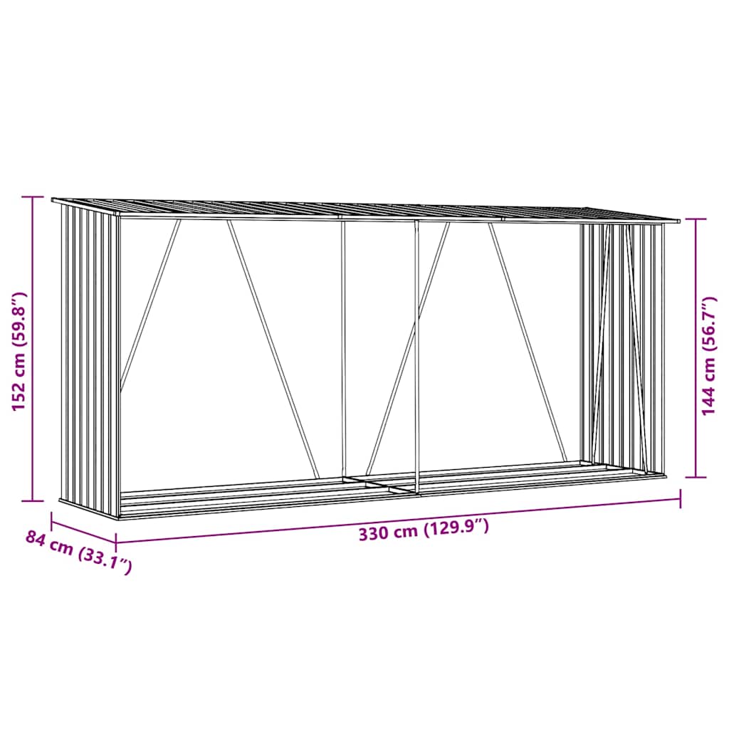 Brennholzlager Verzinkter Stahl 330x84x152 cm Anthrazit