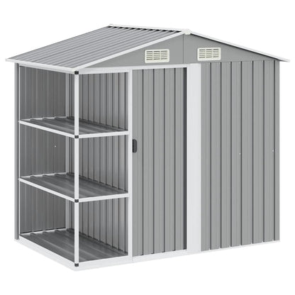Gartenhaus mit Regal Grau 205x130x183 cm Eisen