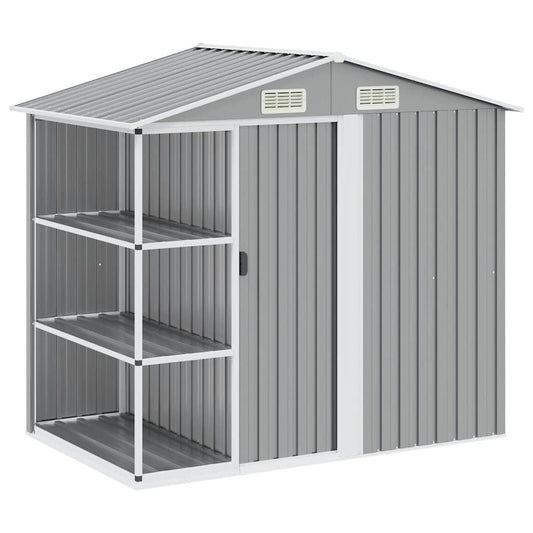 Gartenhaus mit Regal Grau 205x130x183 cm Eisen