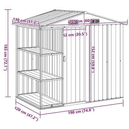 Gartenhaus mit Regal Grau 205x130x183 cm Eisen