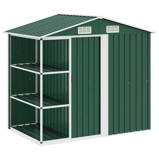 Gartenhaus mit Regal Grün 205x130x183 cm Eisen
