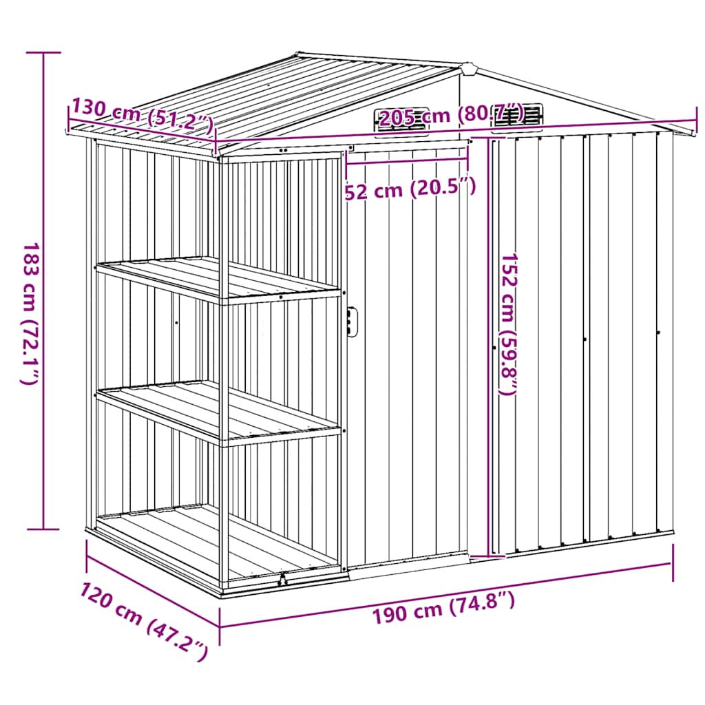 Gartenhaus mit Regal Grün 205x130x183 cm Eisen