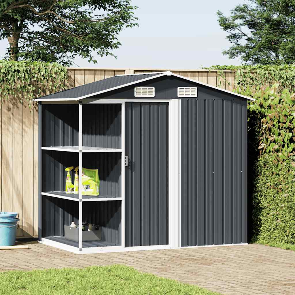 Gartenhaus mit Regal Anthrazit 205x130x183 cm Eisen