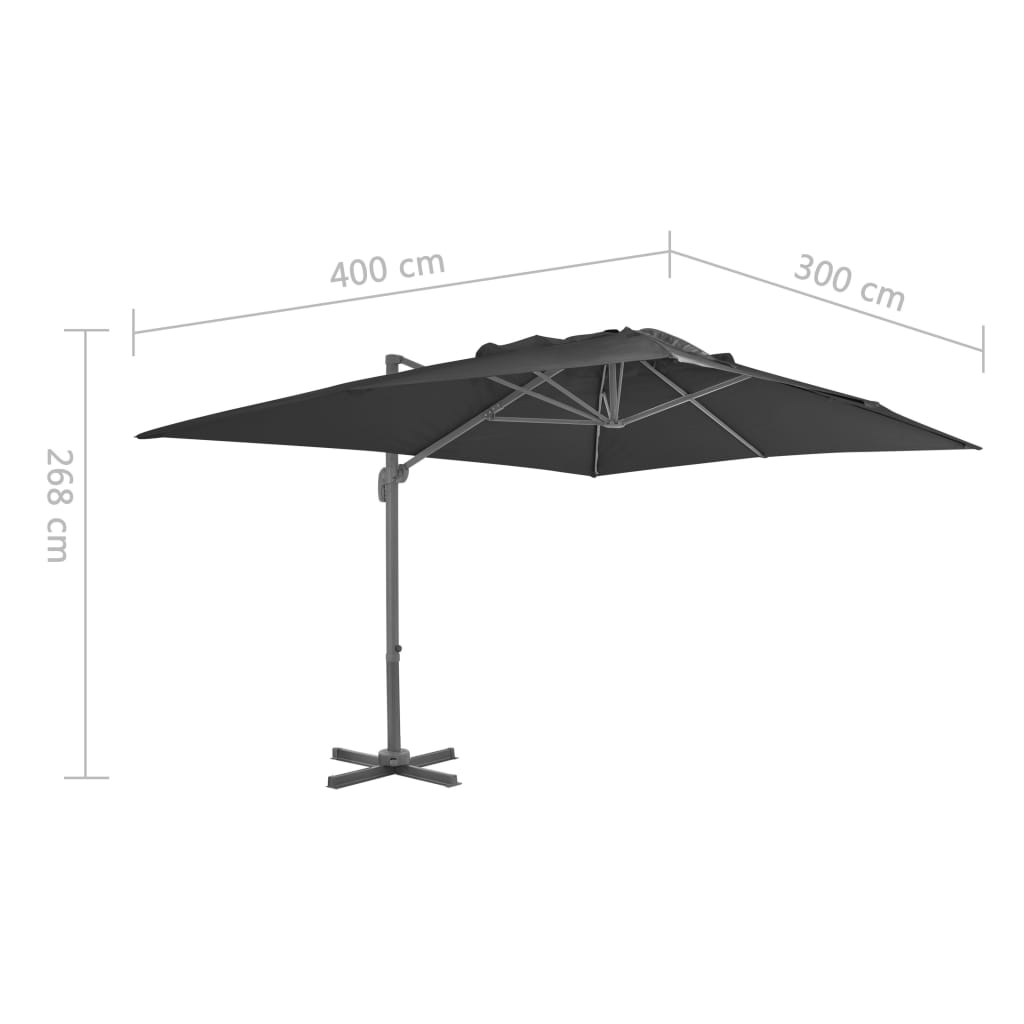 Ampelschirm mit Aluminiummast 4x3 m Schwarz