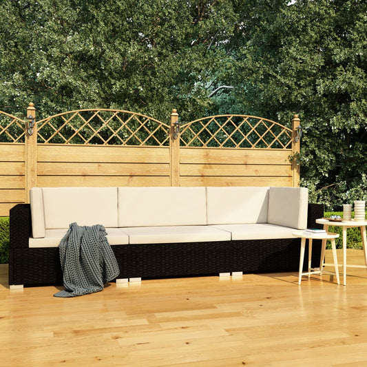 3-delt Havesofasæt med puder Poly Rattan Sort