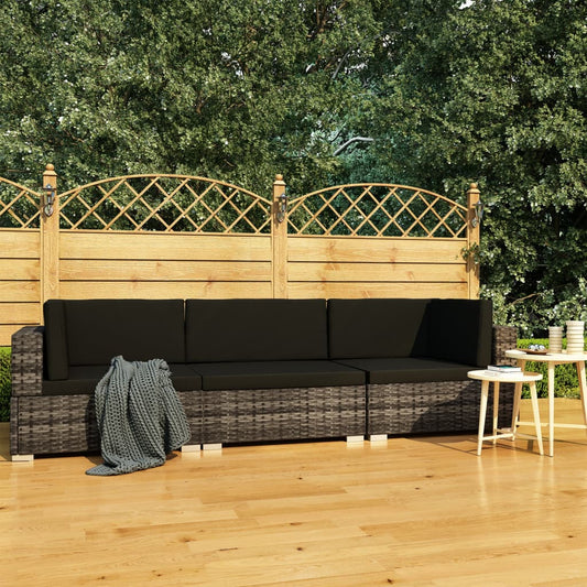 3-delt Havesofasæt med puder Poly Rattan Grå