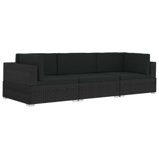3-delt Havesofasæt med puder Poly Rattan Sort