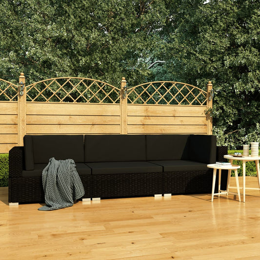 3-delt Havesofasæt med puder Poly Rattan Sort