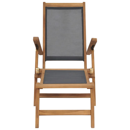 Liegestuhl mit Fußteil Massivholz Teak Schwarz