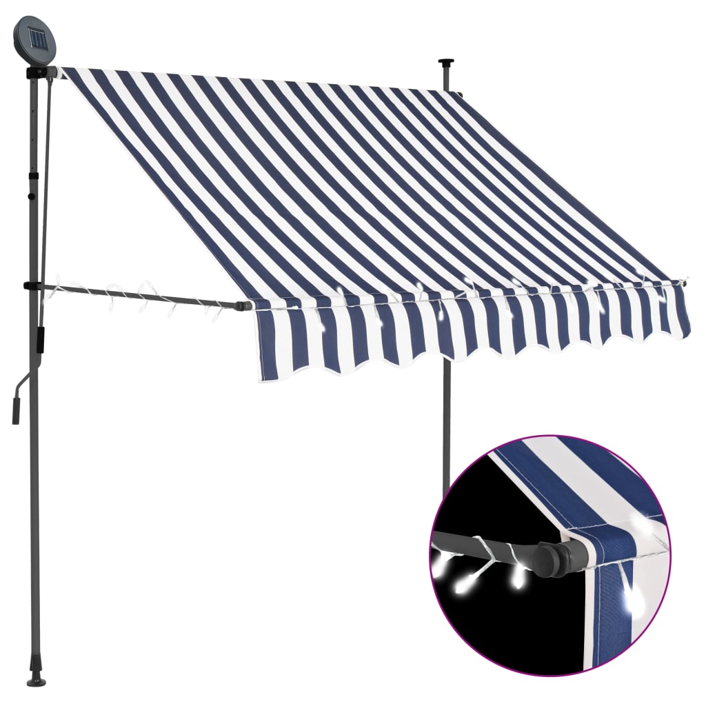 Einziehbare Markise Handbetrieben mit LED 100 cm Blau und Weiß