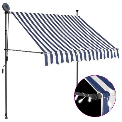 Einziehbare Markise Handbetrieben mit LED 100 cm Blau und Weiß