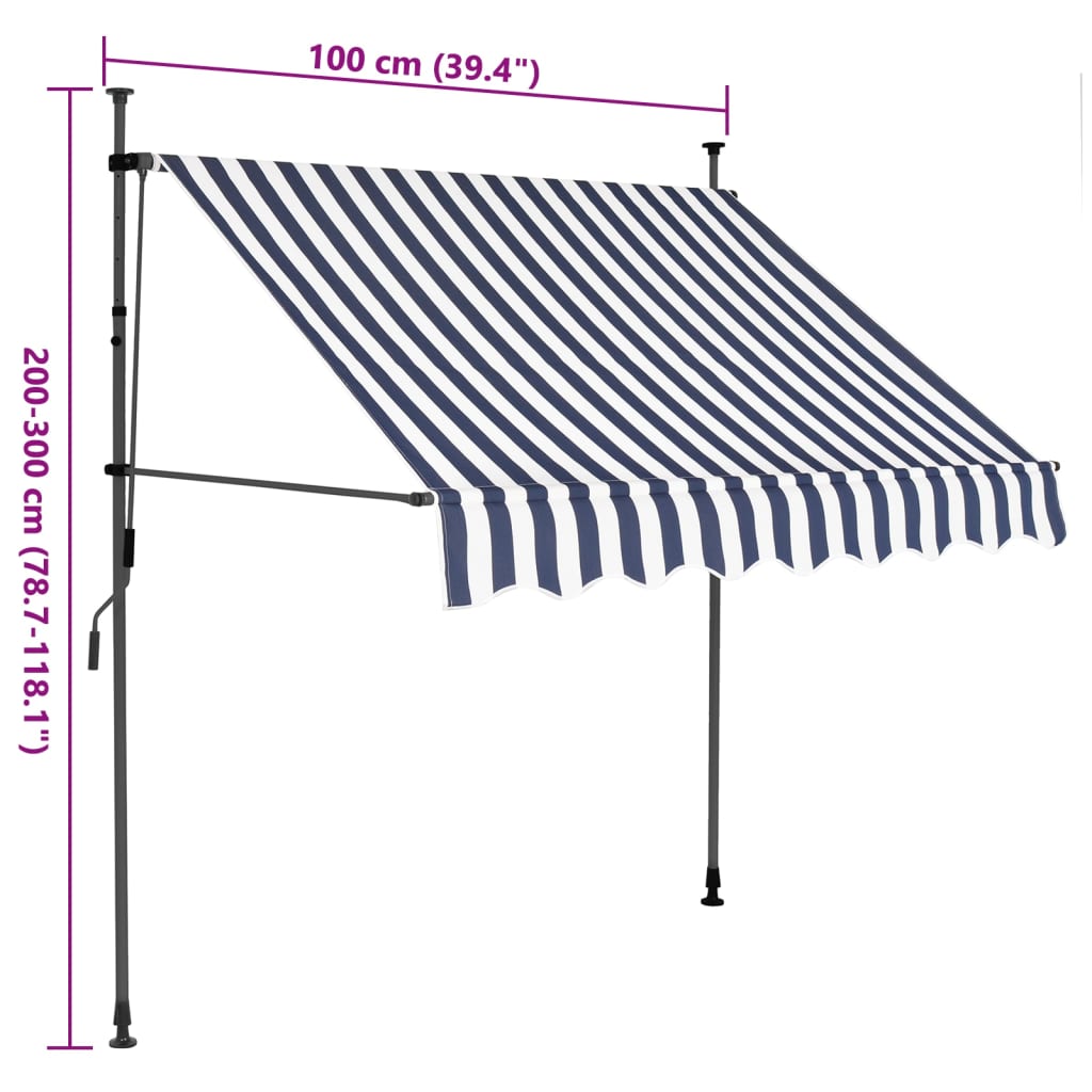 Einziehbare Markise Handbetrieben mit LED 100 cm Blau und Weiß