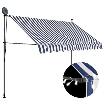 Einziehbare Markise Handbetrieben mit LED 250 cm Blau und Weiß