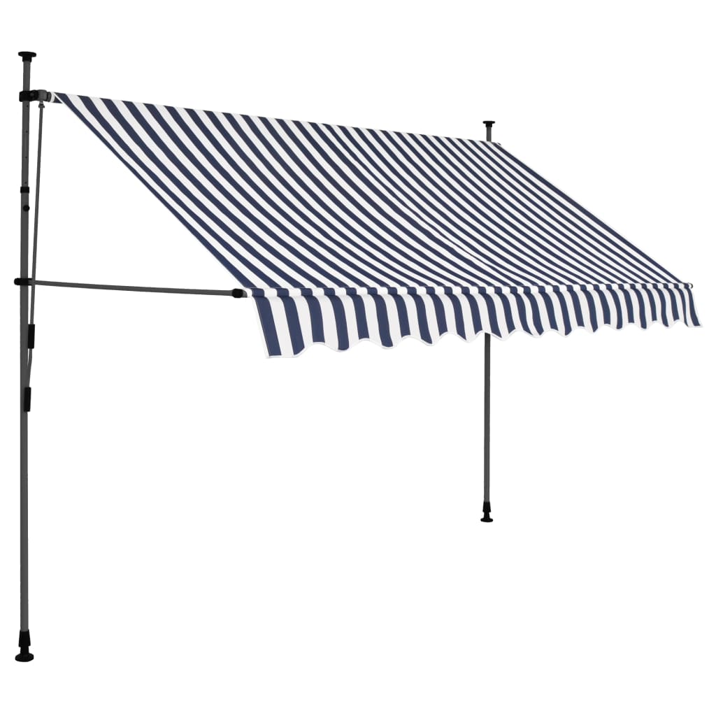 Einziehbare Markise Handbetrieben mit LED 300 cm Blau und Weiß